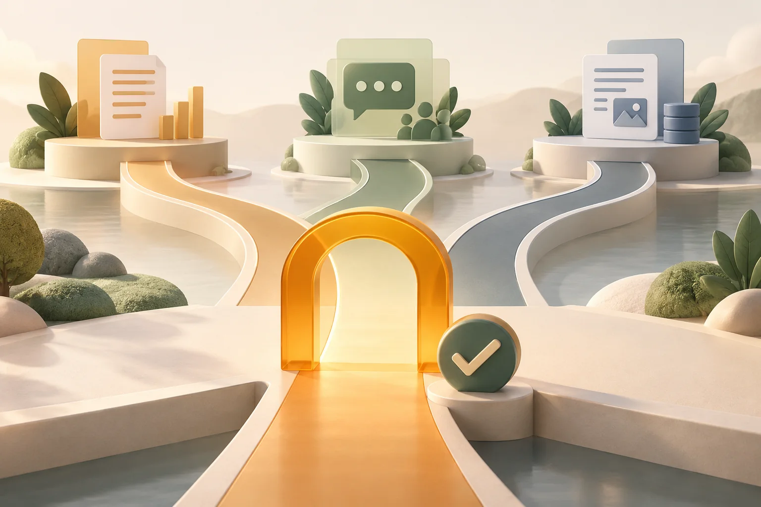 Conceptual illustration of available routes to document, communication and content tools