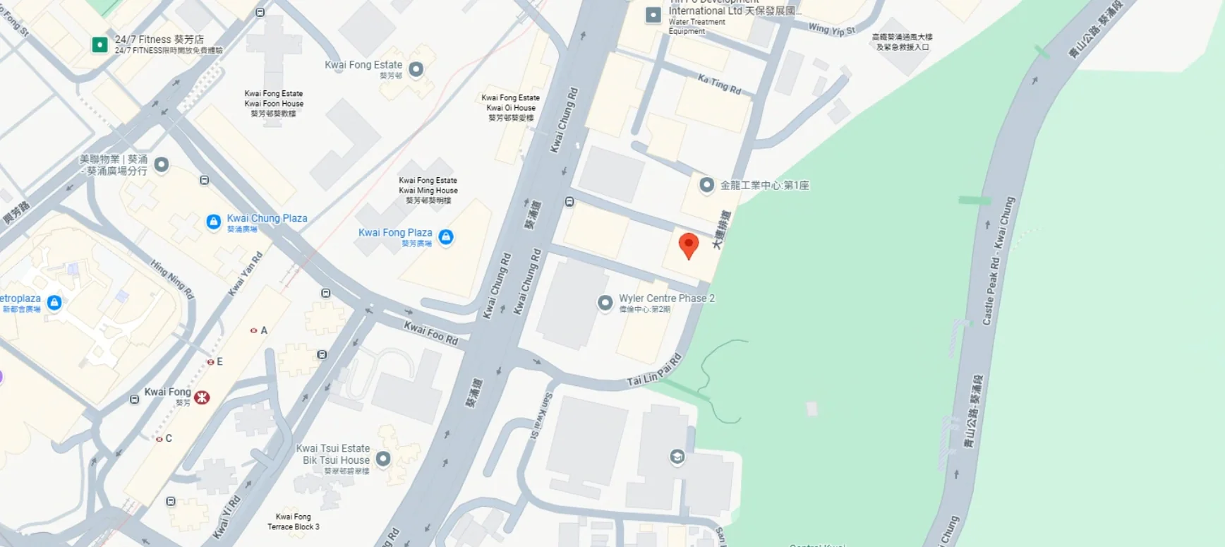 香港葵涌金龍工業中心位置示意（Google Map）