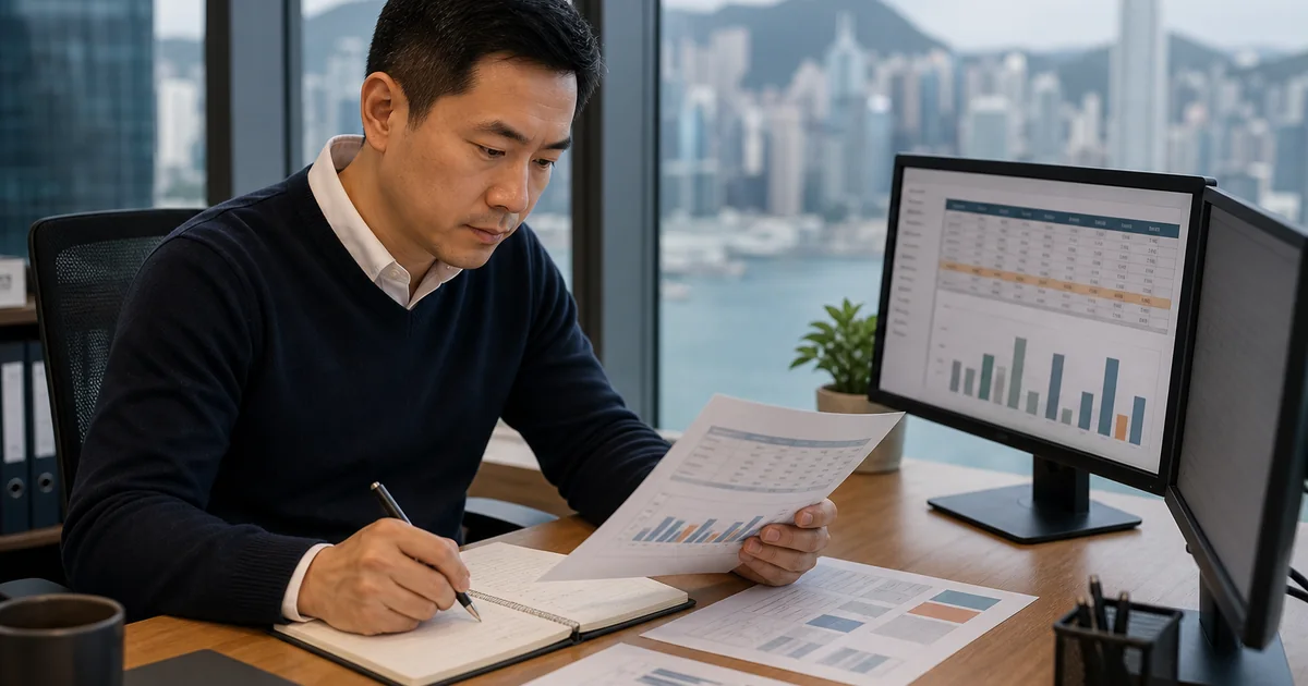 Finance analyst reconciling Excel values while reviewing monthly variance commentary