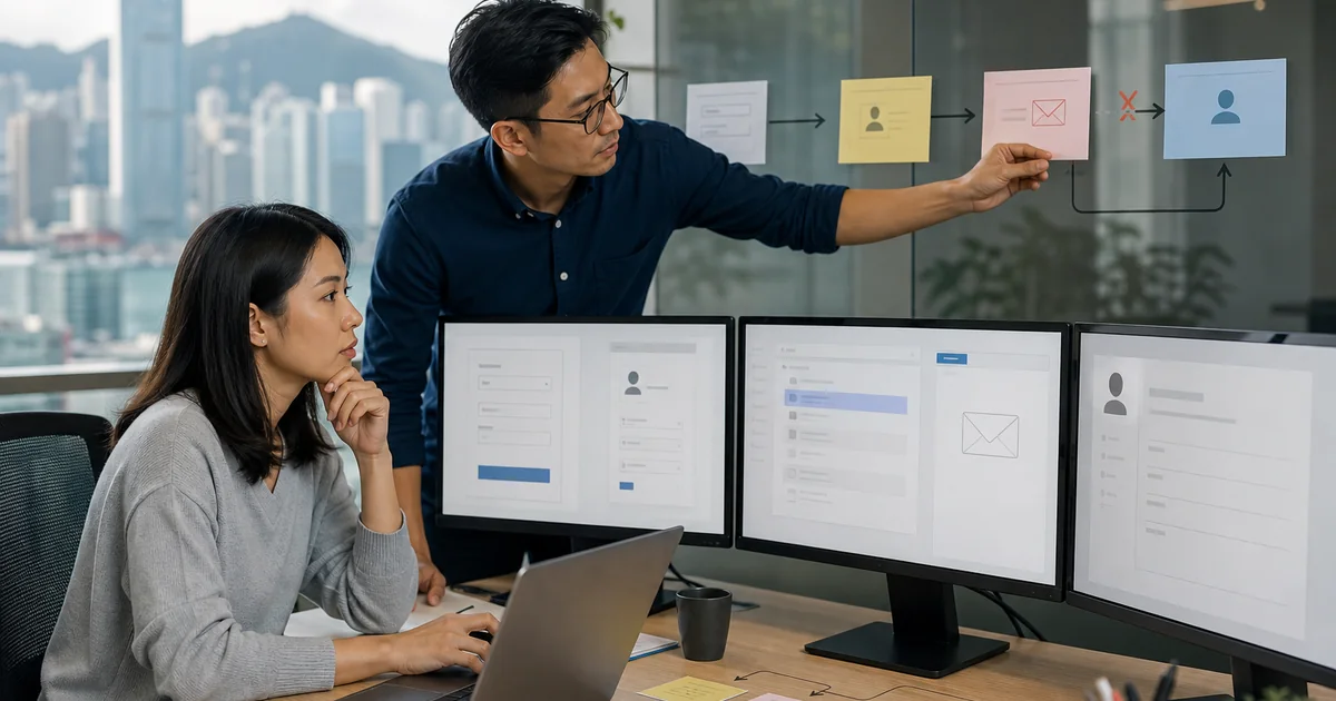 Business analyst and developer tracing data between a website form, CRM, email and accountable owner